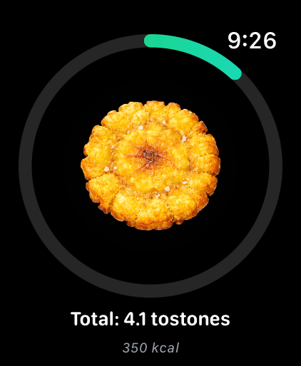 Apple Watch showing 4.1 tostones earned in a green progress ring